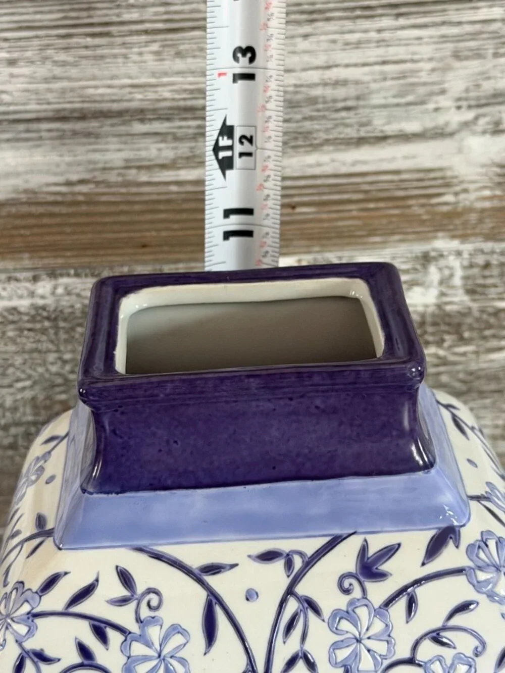 Oriental Accent Vase Chinoiserie Blue White Floral Motif Trellis Pattern Vintage